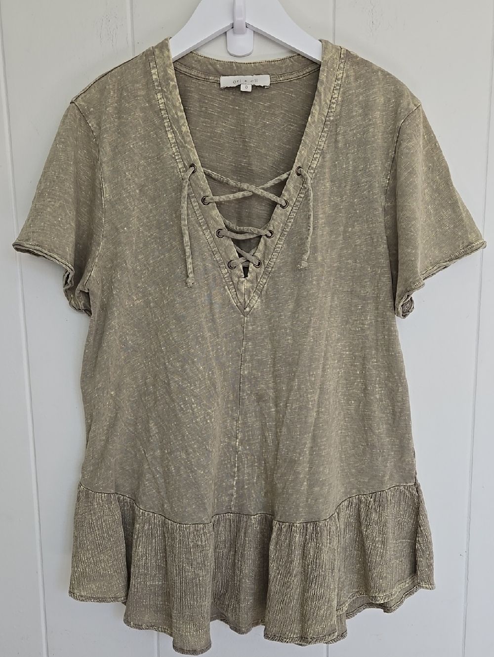 Antropologie Eri + ali Lace-Up Peplum Tunic Top - Olive Size S